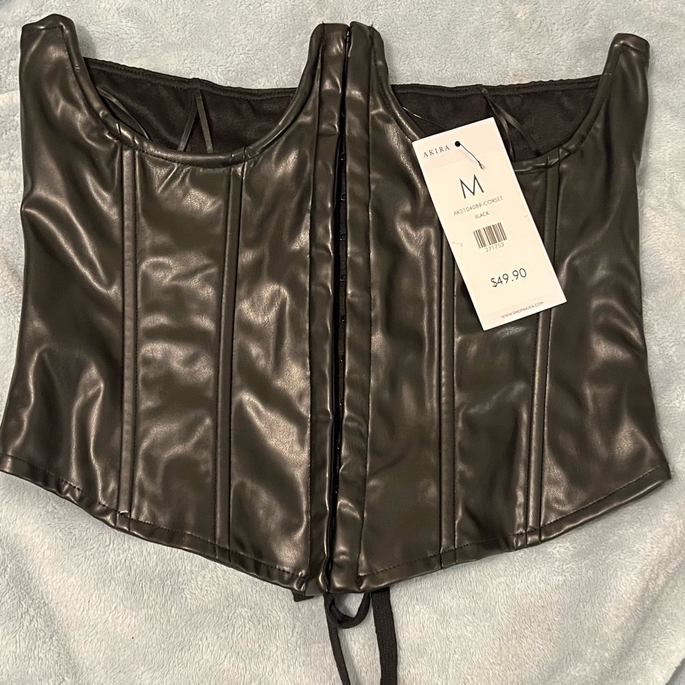 NWT Akira Black Faux Leather Under Breast Corset